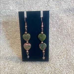 Heart-Shaped Green and Pink Earrings